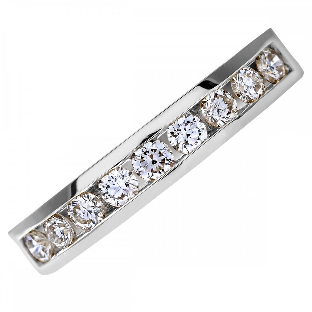 SPARKLD 18ct White Gold Channel Set Half Eternity Ring, IJ/I Certified 0.50ct Round Brilliant Diamonds