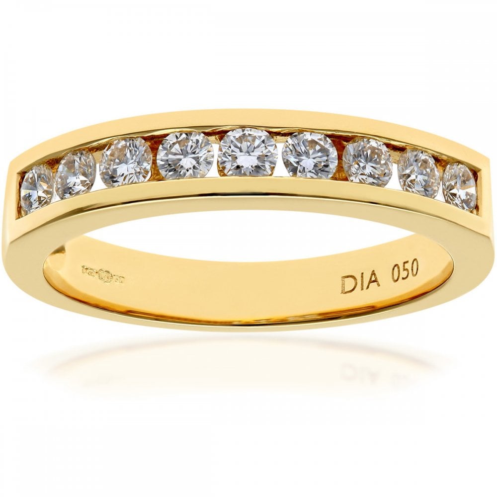 SPARKLD 18ct Yellow Gold 0.50ct Round Brilliant IJ/I Certified Diamonds Channel Set  Half Eternity Ring