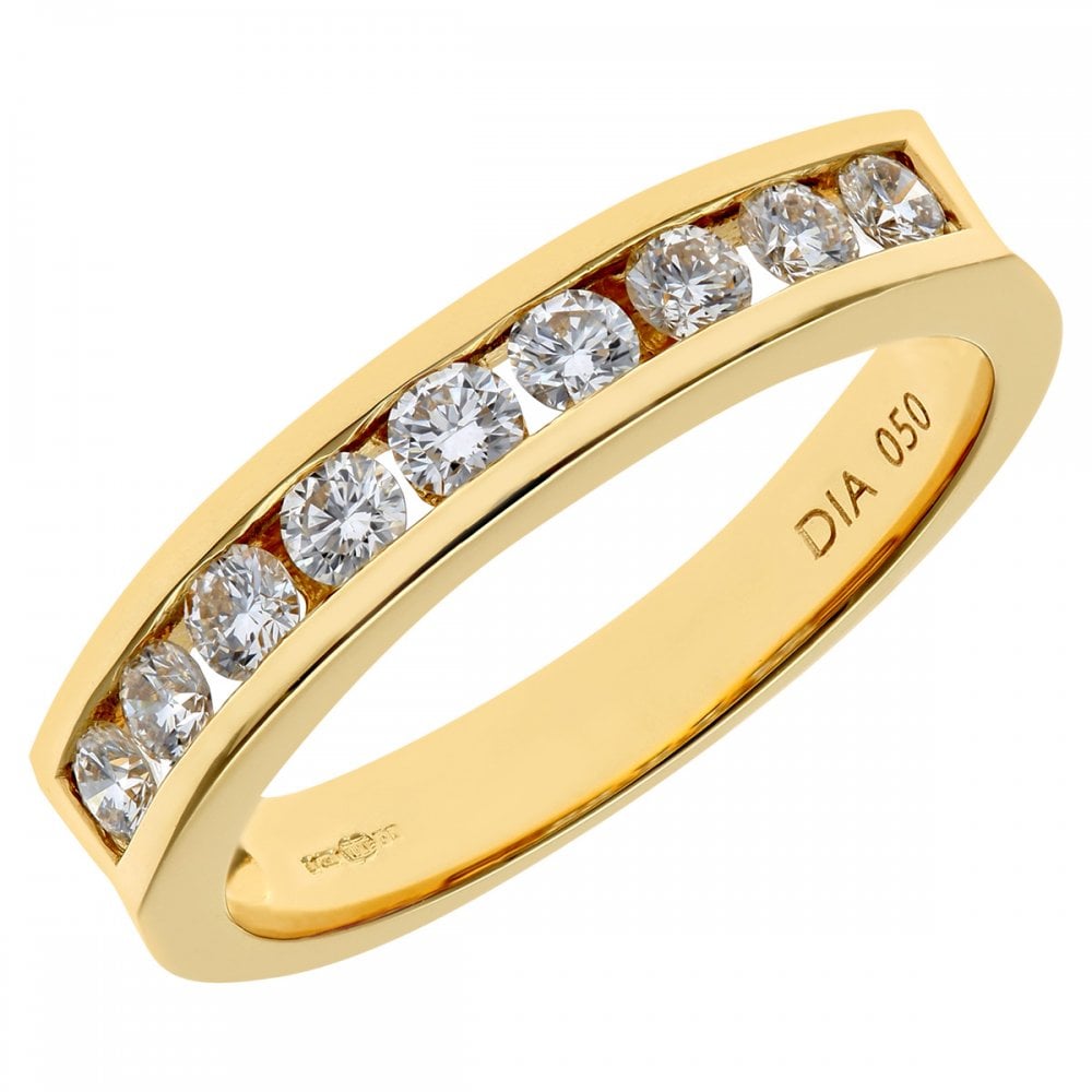 SPARKLD 18ct Yellow Gold 0.50ct Round Brilliant IJ/I Certified Diamonds Channel Set  Half Eternity Ring