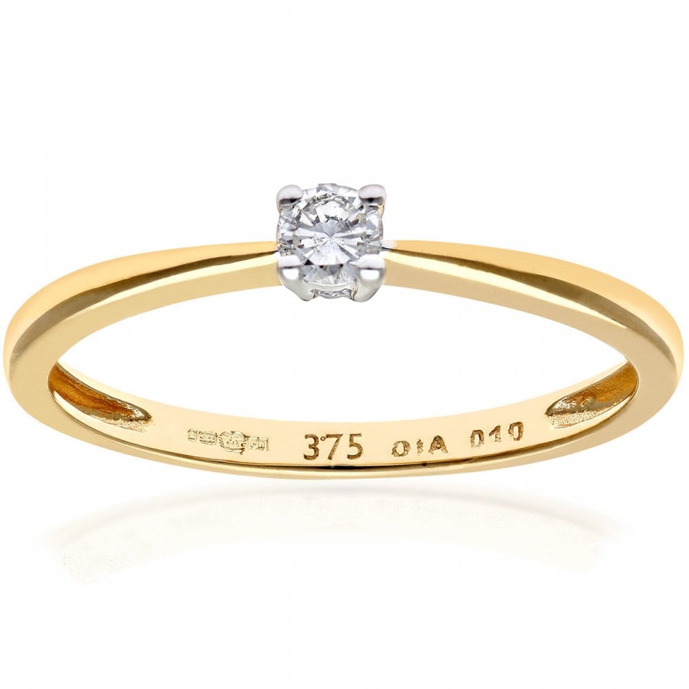 SPARKLD 9ct Yellow Gold Round Brilliant IJ/I Certified 0.10ct Diamond Solitaire Engagement Ring