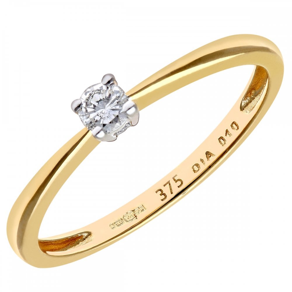 SPARKLD 9ct Yellow Gold Round Brilliant IJ/I Certified 0.10ct Diamond Solitaire Engagement Ring