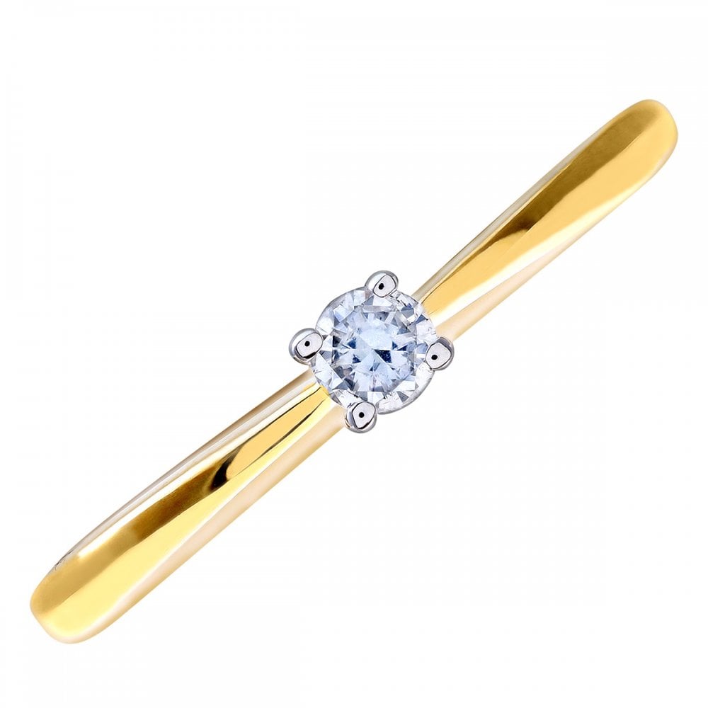 SPARKLD 9ct Yellow Gold Round Brilliant IJ/I Certified 0.10ct Diamond Solitaire Engagement Ring