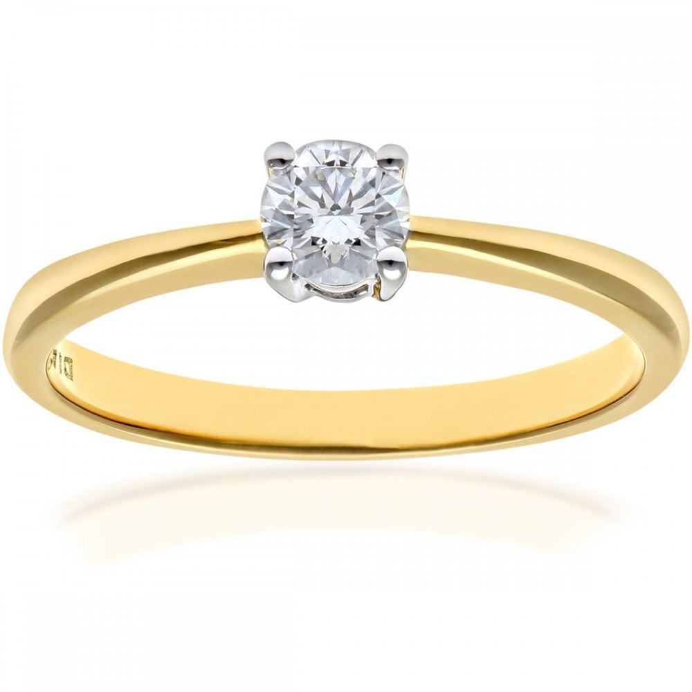 SPARKLD 9ct Yellow Gold Round Brilliant IJ/I Certified 0.25ct Diamond Solitaire Engagement Ring