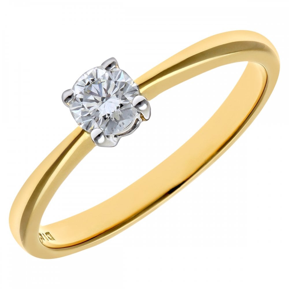 SPARKLD 9ct Yellow Gold Round Brilliant IJ/I Certified 0.25ct Diamond Solitaire Engagement Ring