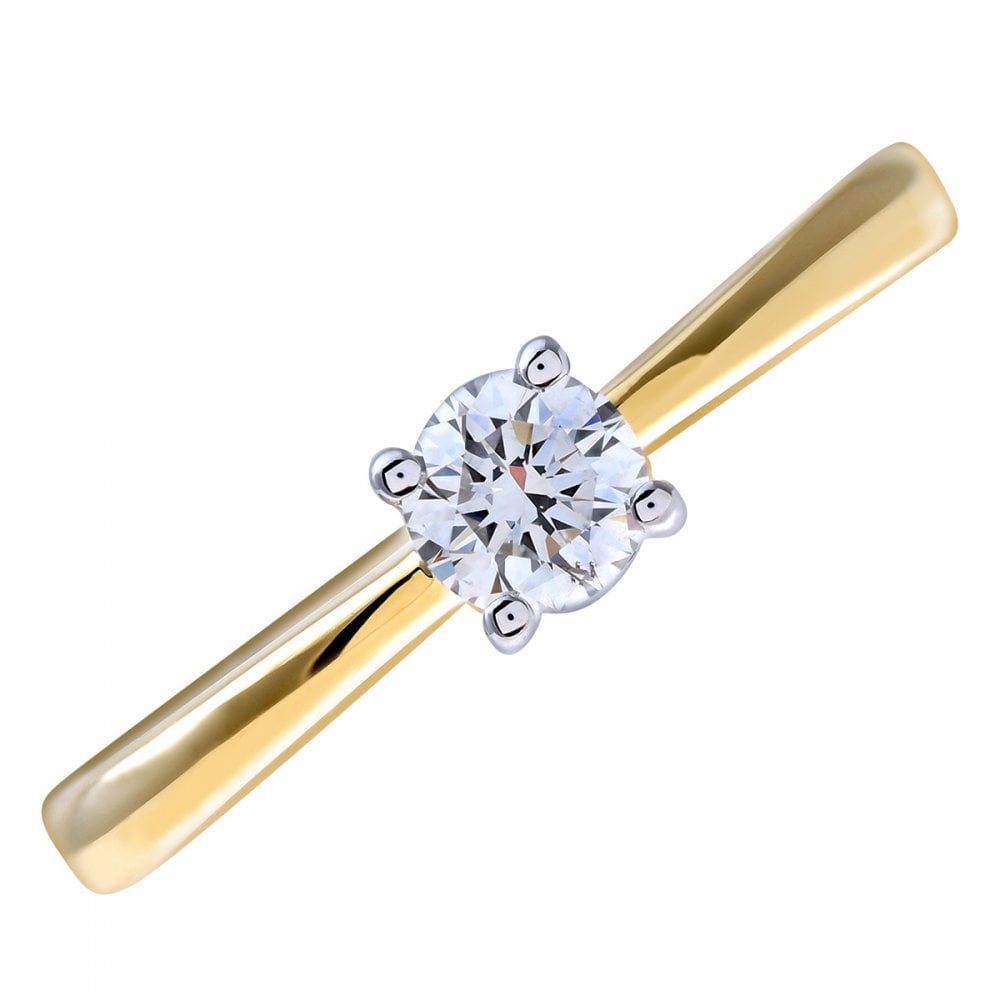 SPARKLD 9ct Yellow Gold Round Brilliant IJ/I Certified 0.25ct Diamond Solitaire Engagement Ring