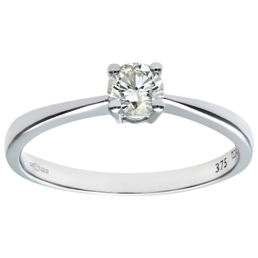 SPARKLD 9ct White Gold Solitaire Engagement Ring, IJ/I Certified 0.33ct Diamond, Round Brilliant
