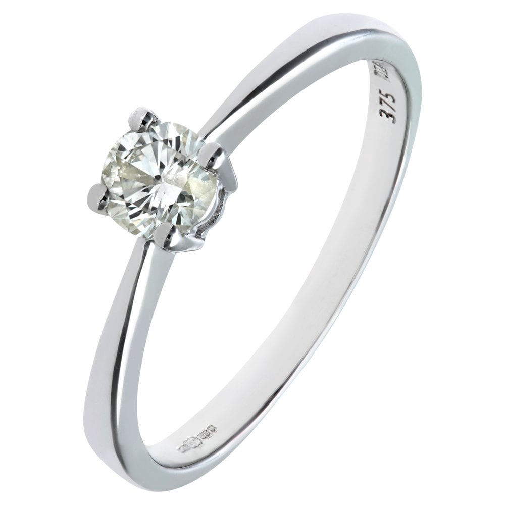 SPARKLD 9ct White Gold Solitaire Engagement Ring, IJ/I Certified 0.33ct Diamond, Round Brilliant