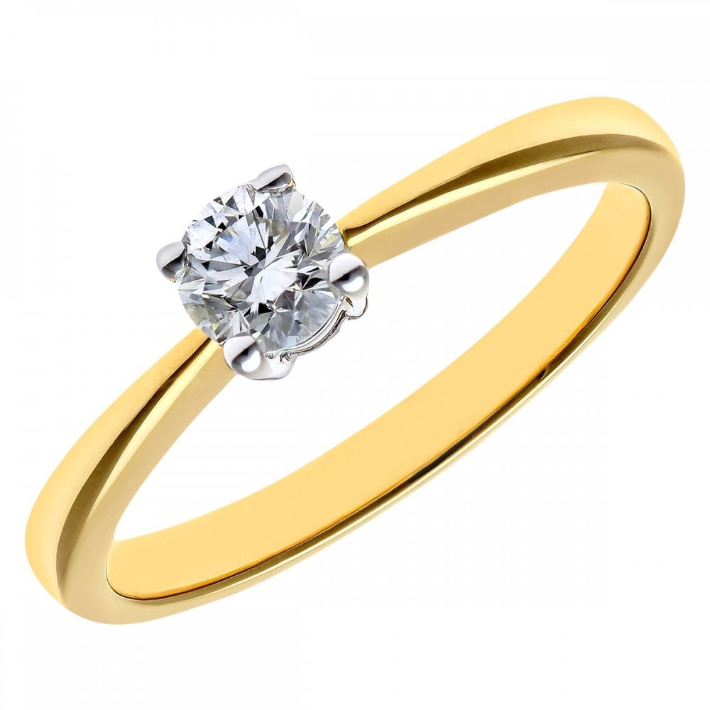 SPARKLD 18ct Yellow Gold Solitaire Engagement Ring, H/SI Certified 0.33ct Diamond, Round Brilliant