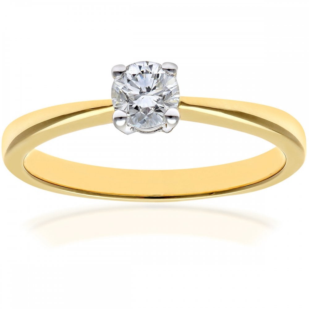 SPARKLD 18ct Yellow Gold Solitaire Engagement Ring, IJ/I Certified 0.33ct Diamond, Round Brilliant