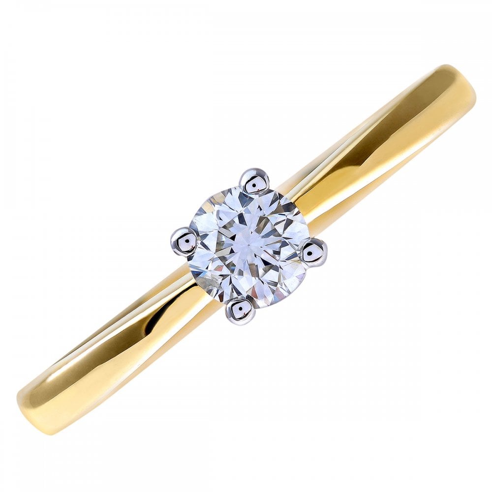 SPARKLD 18ct Yellow Gold Solitaire Engagement Ring, IJ/I Certified 0.33ct Diamond, Round Brilliant