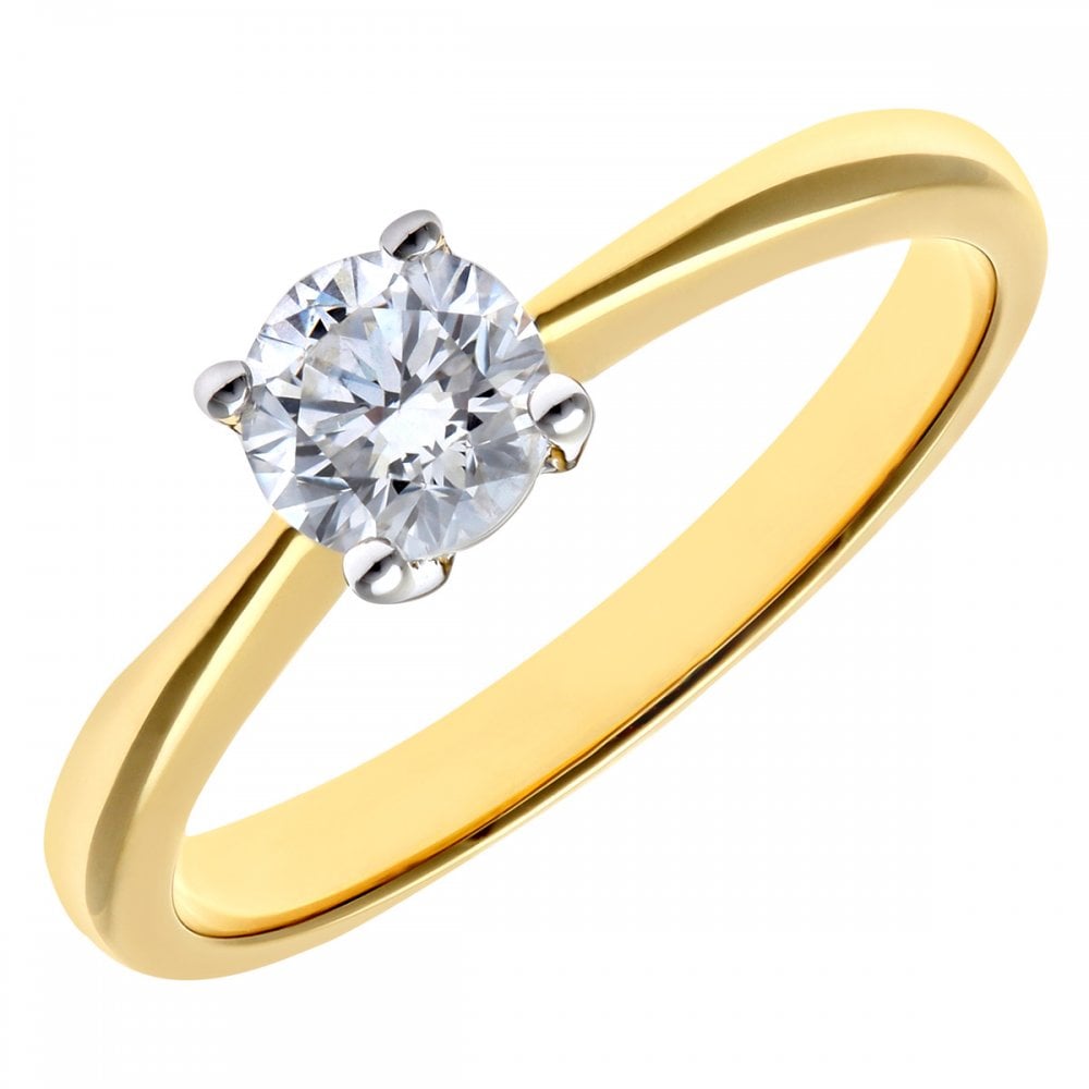 SPARKLD 18ct Yellow Gold Solitaire Engagement Ring, H/SI Certified 0.50ct Diamond, Round Brilliant