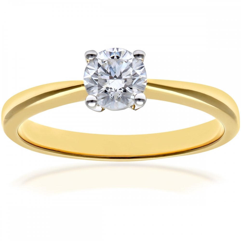 SPARKLD 18ct Yellow Gold Solitaire Engagement Ring, IJ/I Certified 0.50ct Diamond, Round Brilliant