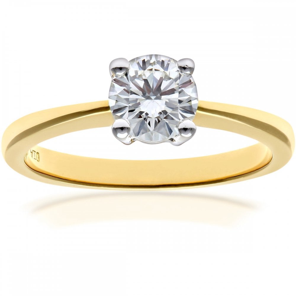 SPARKLD 18ct Yellow Gold Solitaire Engagement Ring, IJ/I Certified 0.75ct Diamond, Round Brilliant