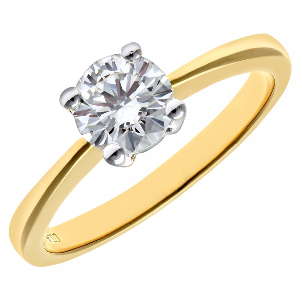 SPARKLD 18ct Yellow Gold Solitaire Engagement Ring, IJ/I Certified 0.75ct Diamond, Round Brilliant
