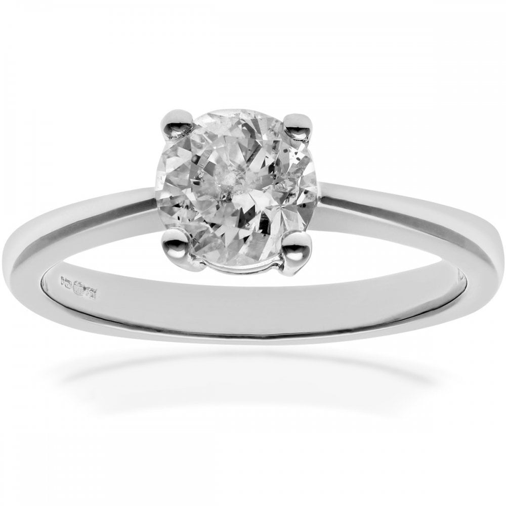 SPARKLD 18ct White Gold Solitaire Engagement Ring, IJ/I Certified 1.00ct Round Brilliant Diamond