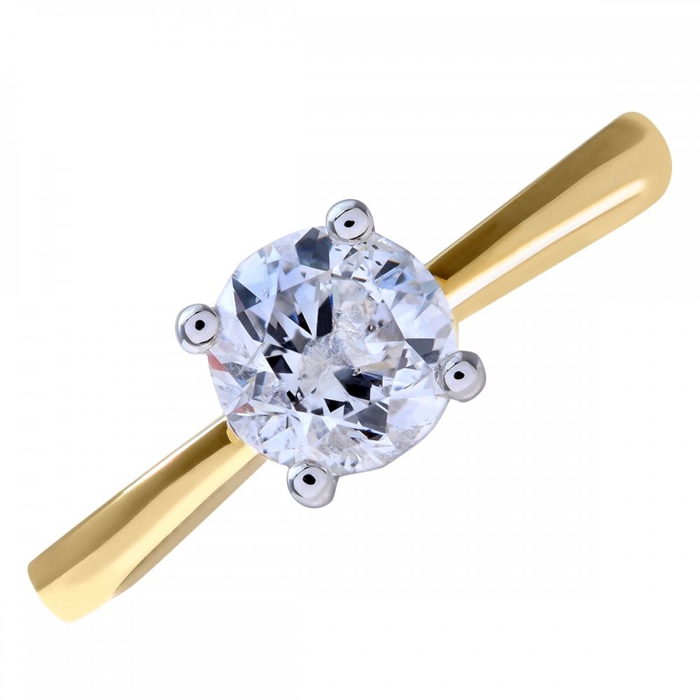 SPARKLD 18ct Yellow Gold Solitaire Engagement Ring, H/SI Certified 1.00ct Diamond, Round Brilliant