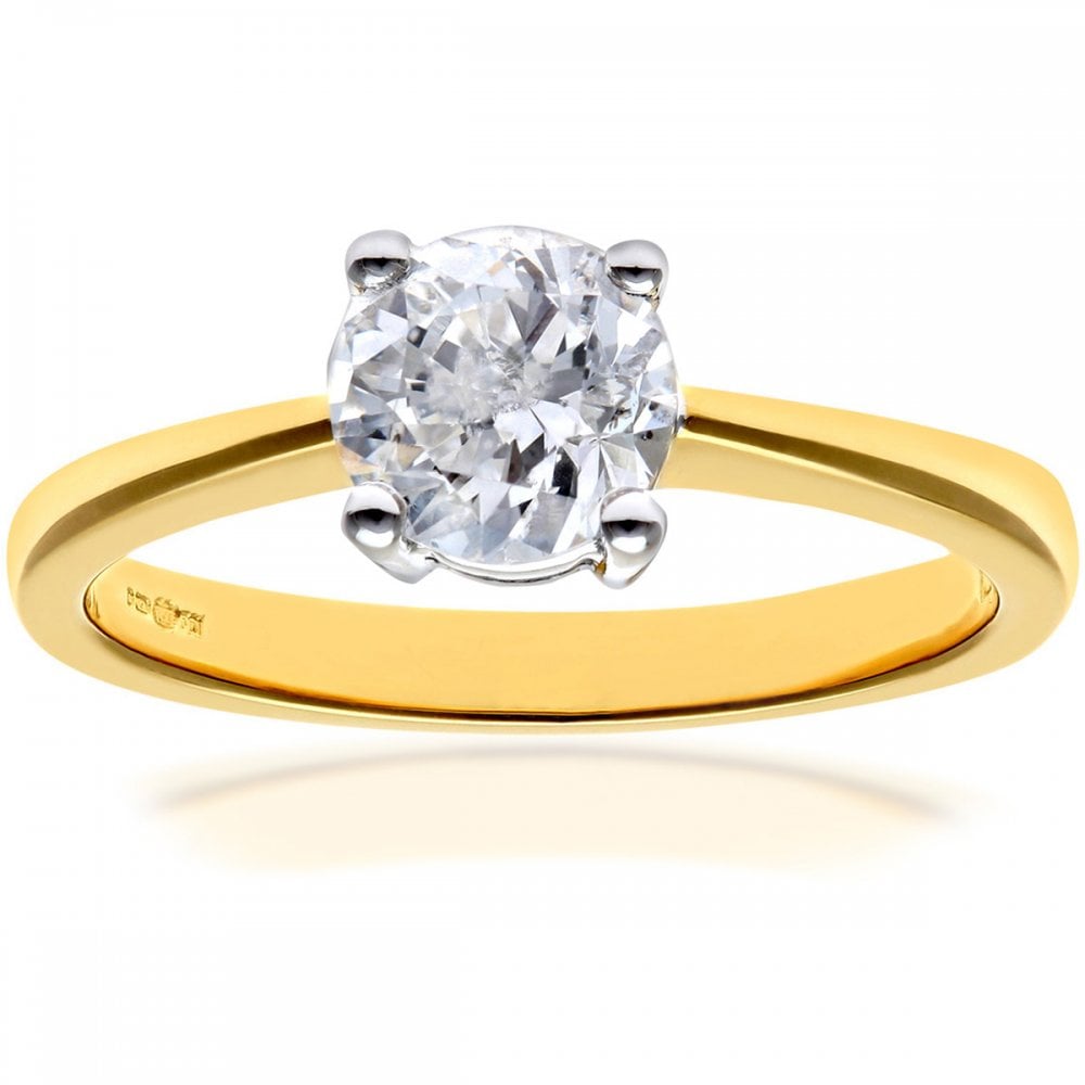 SPARKLD 18ct Yellow Gold Solitaire Engagement Ring, IJ/I Certified 1.00ct Diamond, Round Brilliant