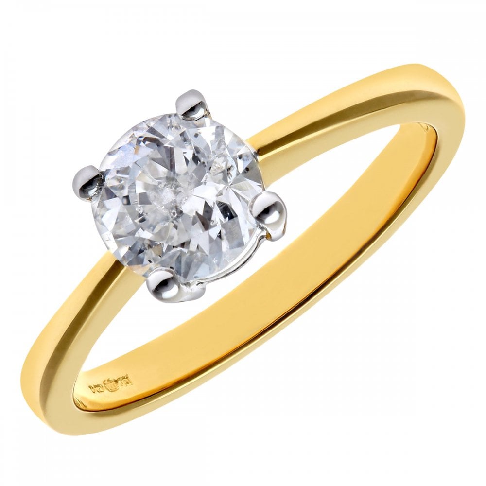 SPARKLD 18ct Yellow Gold Solitaire Engagement Ring, IJ/I Certified 1.00ct Diamond, Round Brilliant