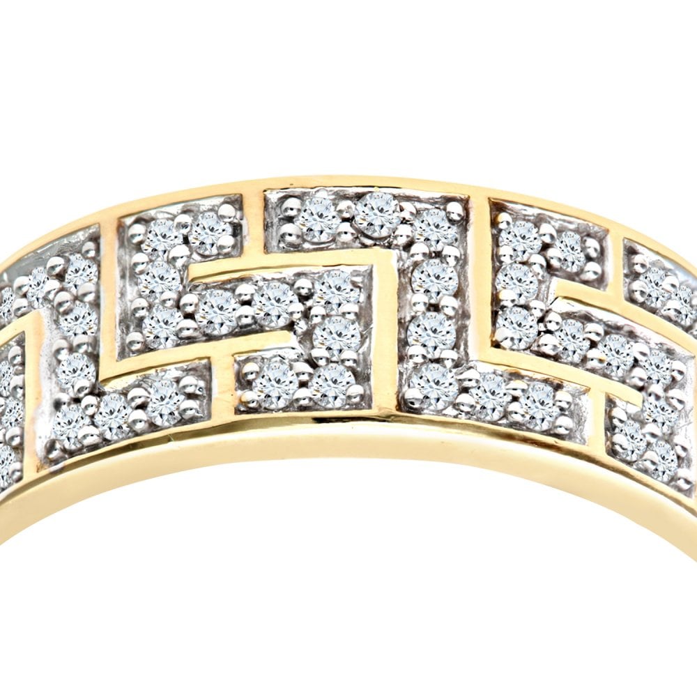 SPARKLD 9ct Yellow Gold Men's 1.00ct Diamond Greek Key Ring