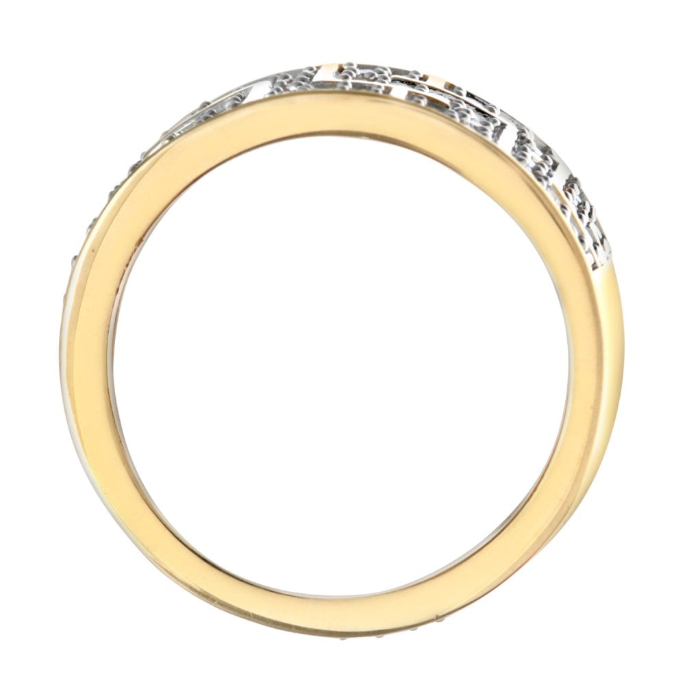 SPARKLD 9ct Yellow Gold Men's 1.00ct Diamond Greek Key Ring