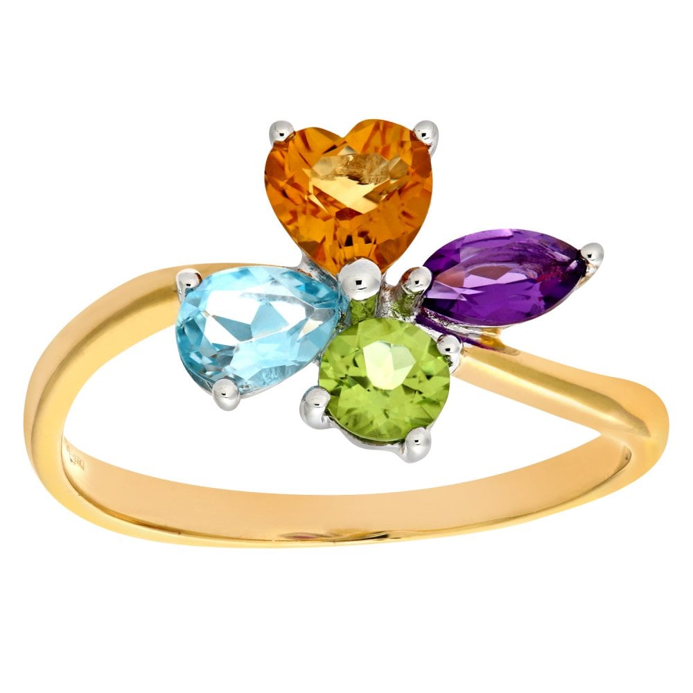 SPARKLD 9ct Yellow Gold Multi Gem Stone Dress Ring