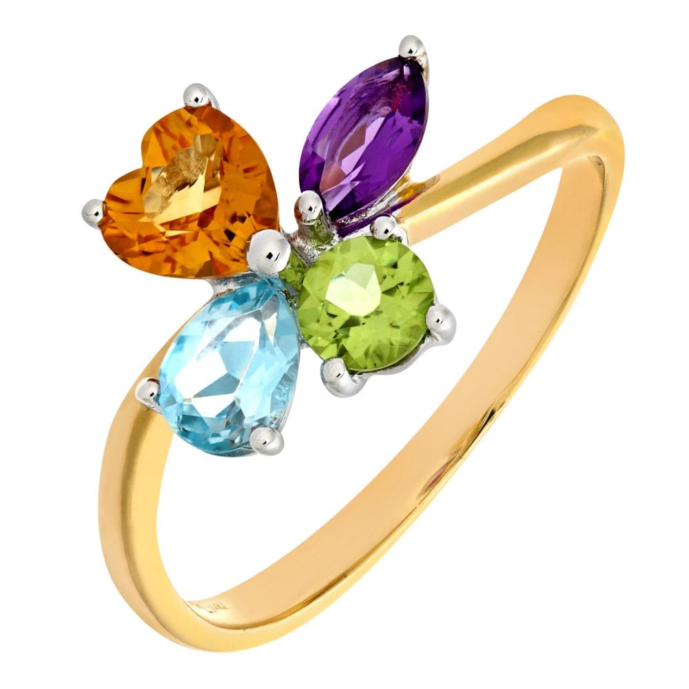 SPARKLD 9ct Yellow Gold Multi Gem Stone Dress Ring
