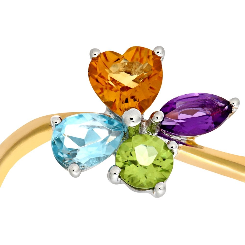 SPARKLD 9ct Yellow Gold Multi Gem Stone Dress Ring