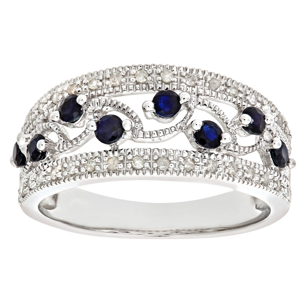 SPARKLD 9ct White Gold Fancy Sapphire and 0.15ct Diamond Ring