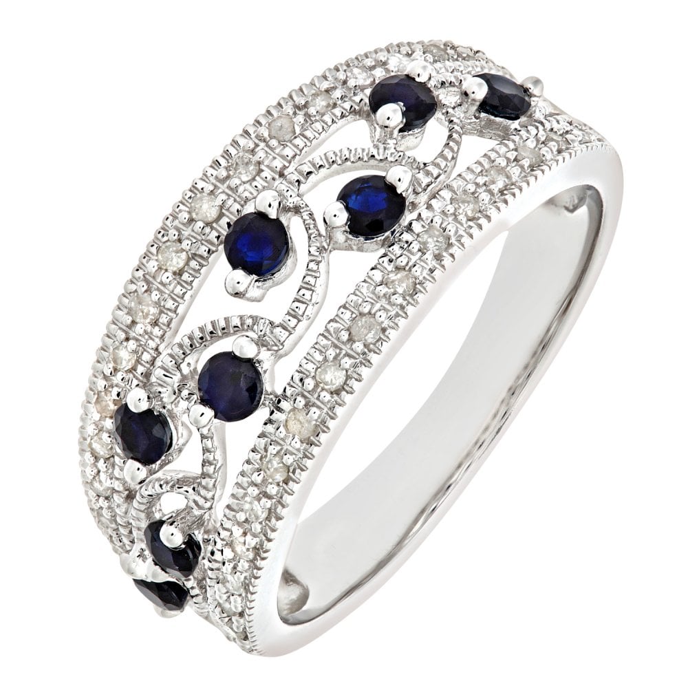 SPARKLD 9ct White Gold Fancy Sapphire and 0.15ct Diamond Ring