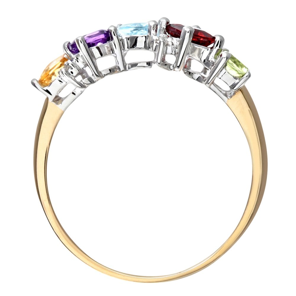SPARKLD 9ct Yellow Gold 0.02ct Diamond and Multi Gem Stone Dress Ring
