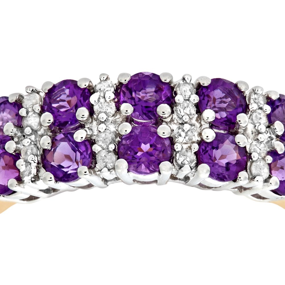 SPARKLD 9ct Yellow Gold Claw Set 0.10ct Diamond and Amethyst Eternity Ring