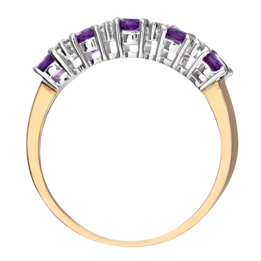 SPARKLD 9ct Yellow Gold Claw Set 0.10ct Diamond and Amethyst Eternity Ring