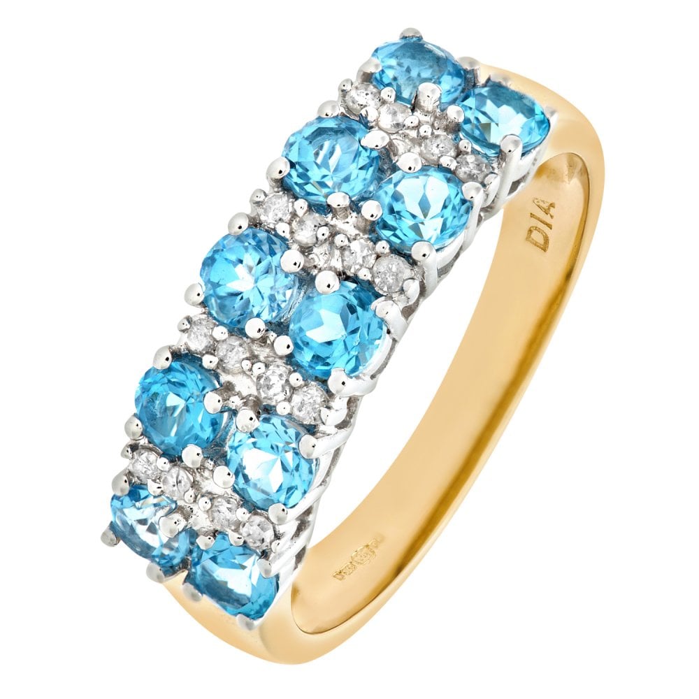 SPARKLD 9ct Yellow Gold Claw Set 0.10ct Diamond and Blue Topaz Eternity Ring
