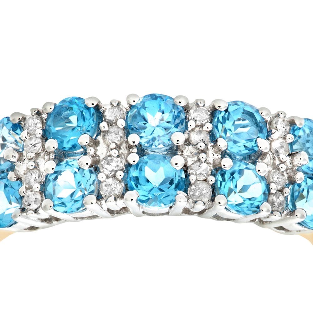 SPARKLD 9ct Yellow Gold Claw Set 0.10ct Diamond and Blue Topaz Eternity Ring