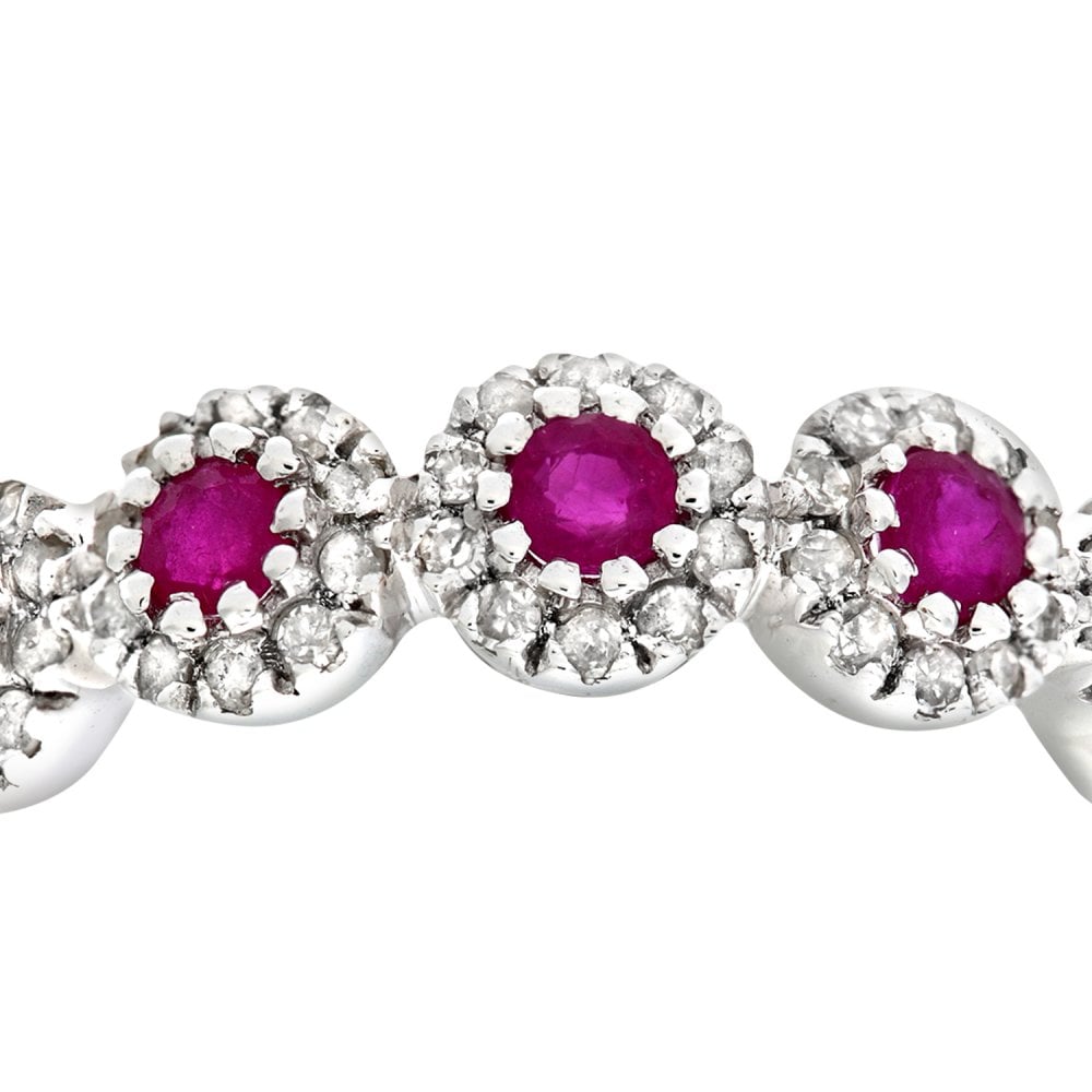 SPARKLD 9ct White Gold Eternity Ring, 0.20ct Diamond and Ruby Ring pave Set