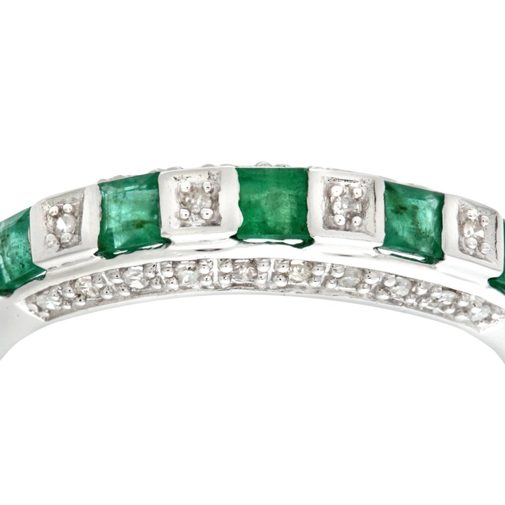 SPARKLD 9ct White Gold 0.10ct Diamond and Emerald Eternity Ring