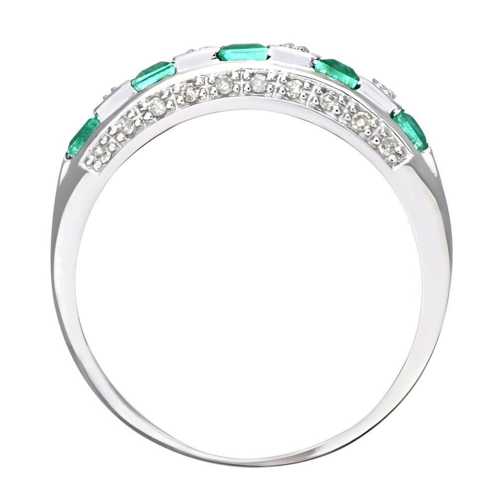 SPARKLD 9ct White Gold 0.10ct Diamond and Emerald Eternity Ring