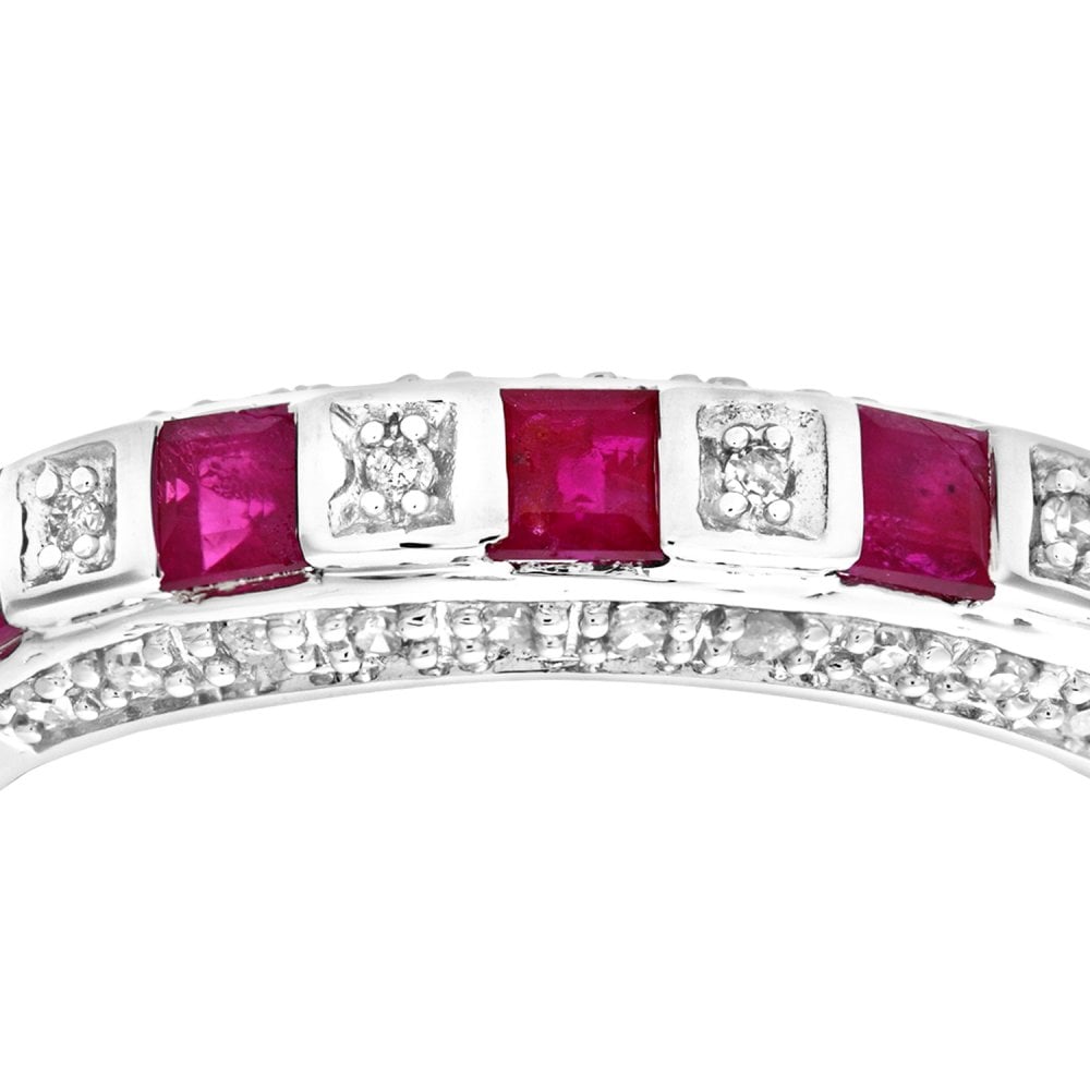 SPARKLD 9ct White Gold 0.10ct Diamond and Ruby Eternity Ring