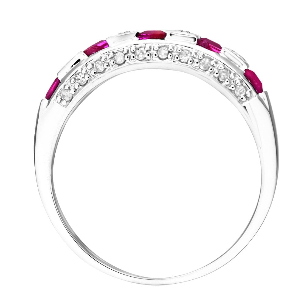 SPARKLD 9ct White Gold 0.10ct Diamond and Ruby Eternity Ring