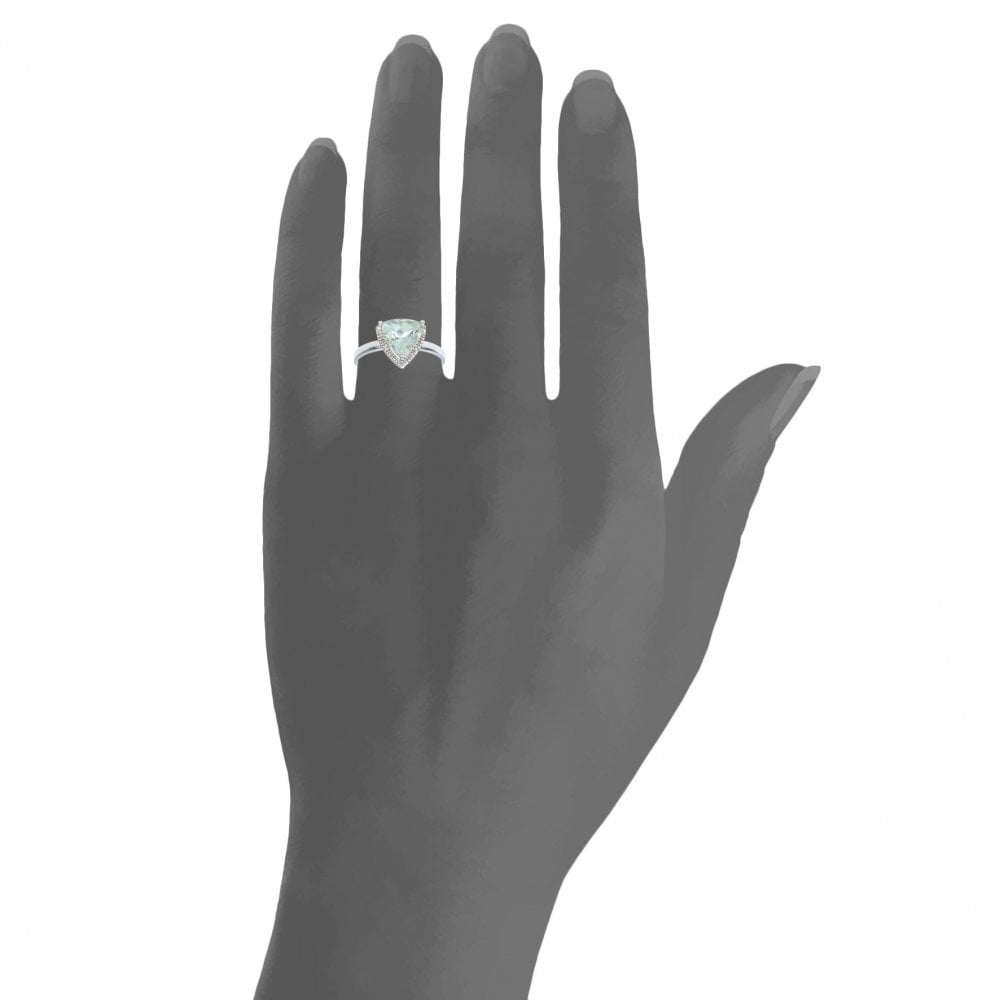 SPARKLD 9ct White Gold Triangular Cut Green Amethyst and 0.25ct Diamond Ring