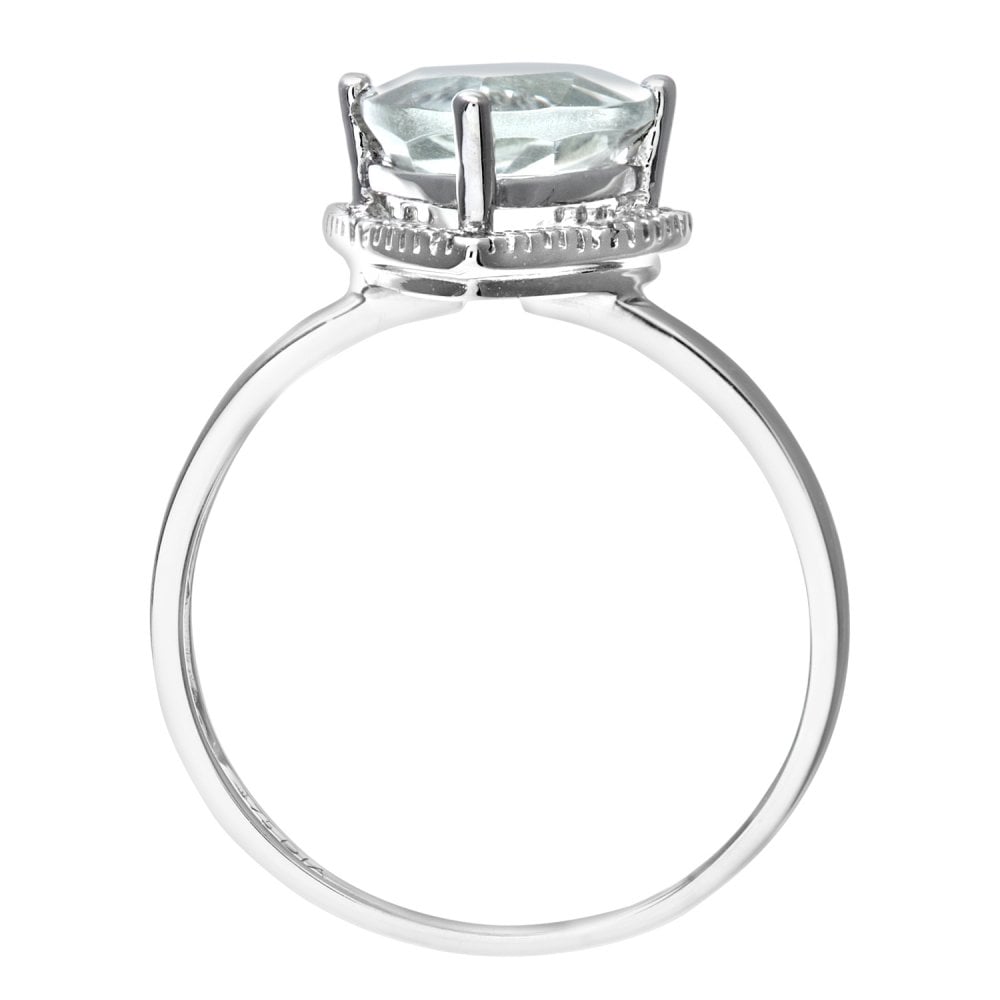 SPARKLD 9ct White Gold Triangular Cut Green Amethyst and 0.25ct Diamond Ring