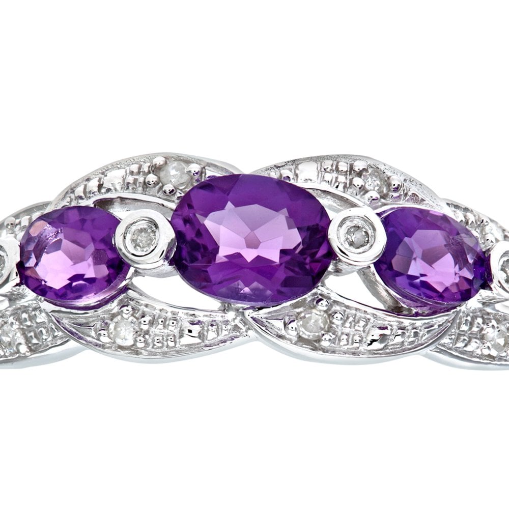 SPARKLD 9ct White Gold Amethyst and 0.05ct Diamond Fig 8 Design Ring