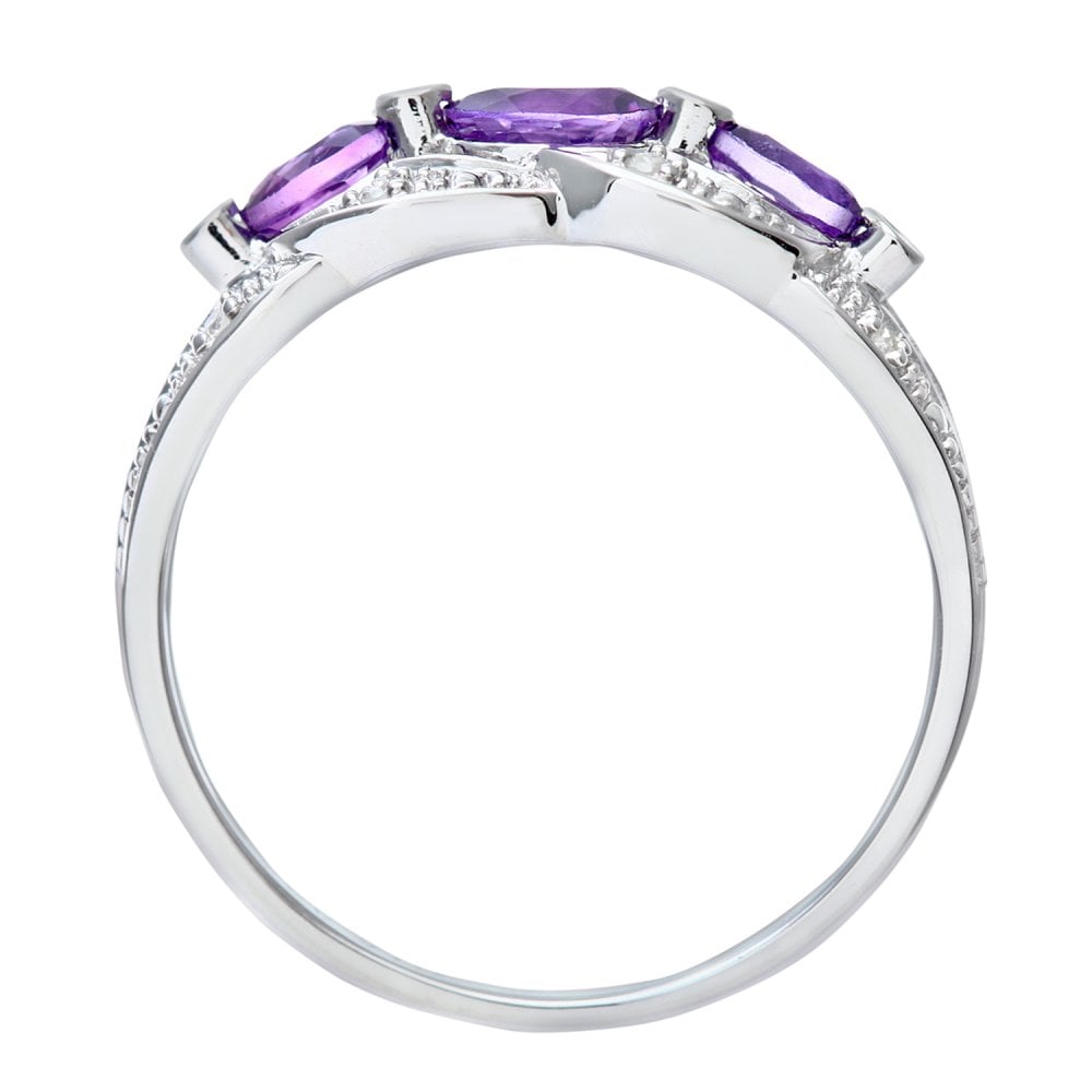 SPARKLD 9ct White Gold Amethyst and 0.05ct Diamond Fig 8 Design Ring