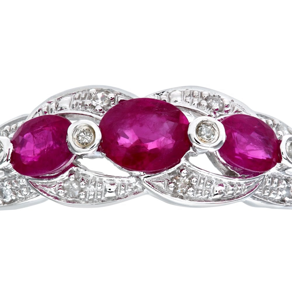 SPARKLD 9ct White Gold Ruby and 0.05ct Diamond Fig 8 Design Ring