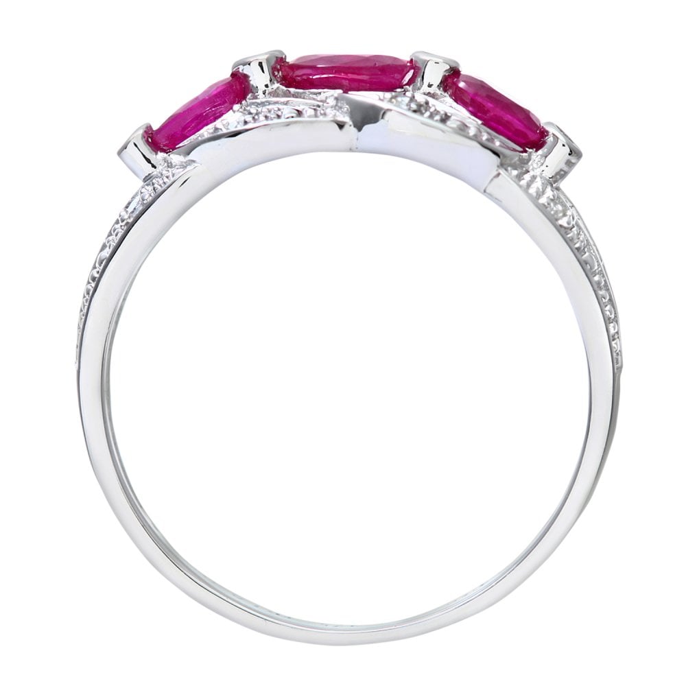 SPARKLD 9ct White Gold Ruby and 0.05ct Diamond Fig 8 Design Ring