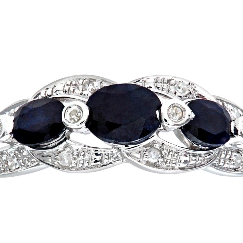 SPARKLD 9ct White Gold Sapphire and 0.05ct Diamond Fig Eight Design Ring