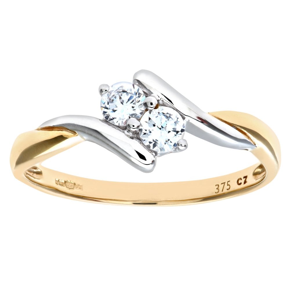 SPARKLD 9ct Yellow Gold and Rhodium Plated Cublic Zirconia Ring