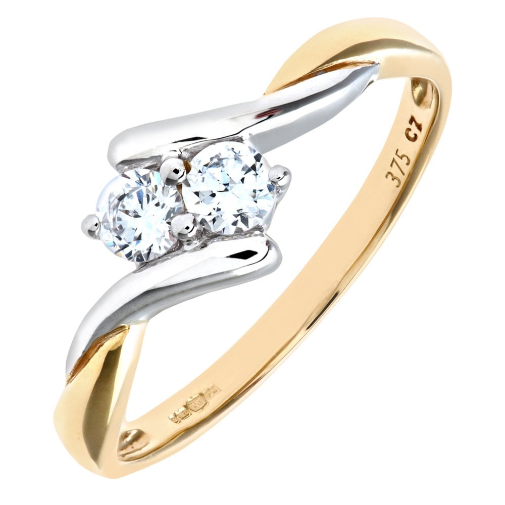 SPARKLD 9ct Yellow Gold and Rhodium Plated Cublic Zirconia Ring