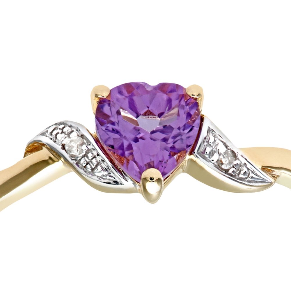 SPARKLD 9ct Yellow Gold Amethyst and 0.01ct Diamond Heart Ring