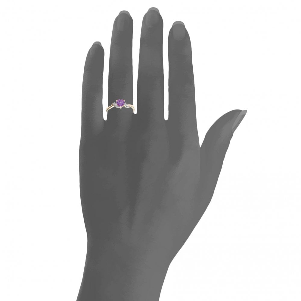SPARKLD 9ct Yellow Gold Amethyst and 0.01ct Diamond Heart Ring